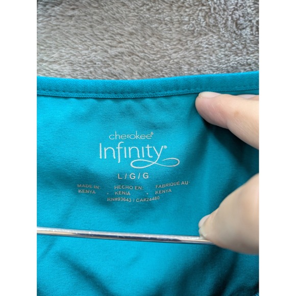 Cherokee Infinity Scrub Top Womens Large Teal VNeck Stretch Medical Workwear - Picture 2 of 9